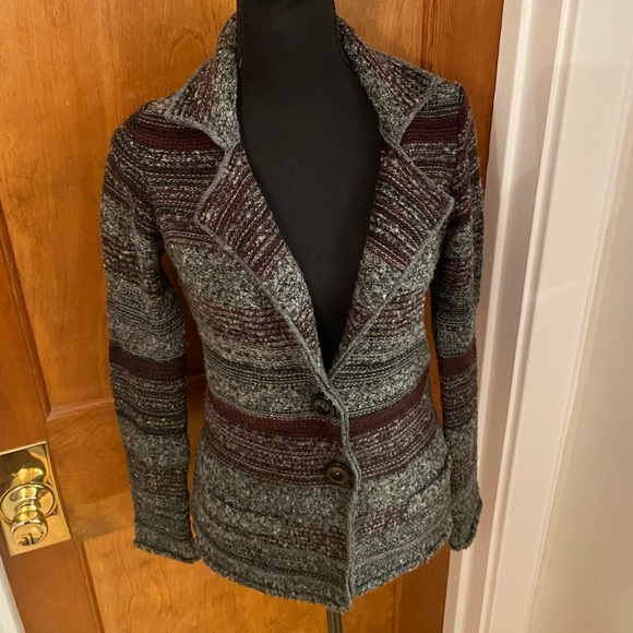 Italian knit blazer / sweater, in gray & plum, Size S - Picture 2 of 7